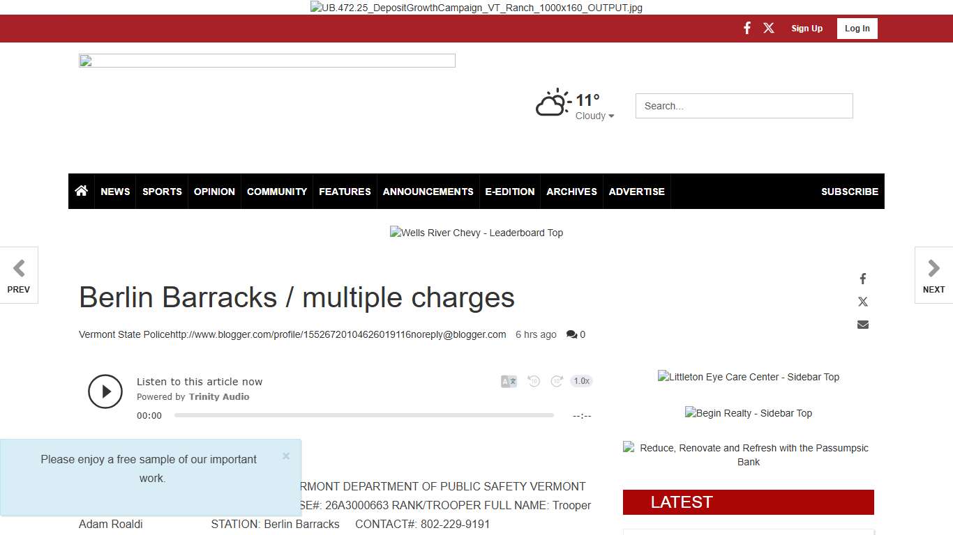 Berlin Barracks / multiple charges Police Logs caledonianrecord.com