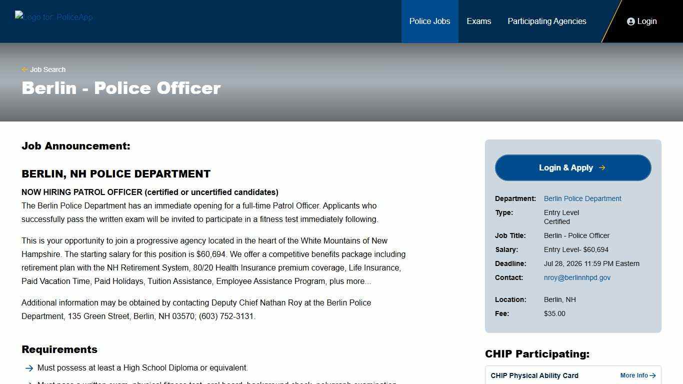 Berlin, NH - Police Officer Job PoliceApp